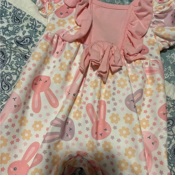 Marie Nicole Pink Baby Romper with Bunnies - Picture 2 of 4